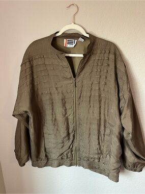 Vintage EVR 100% Silk Bomber Jacket L Taupe Quiet Luxury 90s Rare